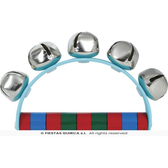 Chocalho de Sino de Madeira (9x11 cm) - Instrumento Musical Infantil com Cabo Colorido - Ideal para Natal, Festas e Entretenimento