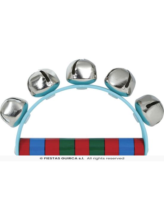 Chocalho de Sino de Madeira (9x11 cm) - Instrumento Musical Infantil com Cabo Colorido - Ideal para Natal, Festas e Entretenimento