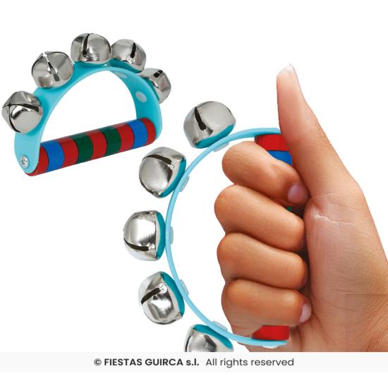 Chocalho de Sino de Madeira (9x11 cm) - Instrumento Musical Infantil com Cabo Colorido - Ideal para Natal, Festas e Entretenimento