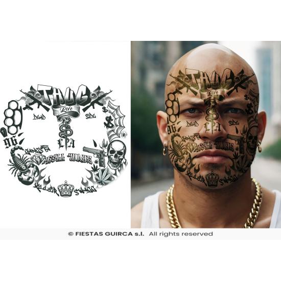 Tatuagens temporárias no rosto Thug Life - Festas Guirca