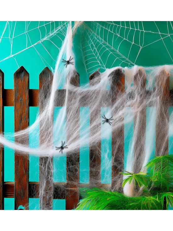 Teia de aranha branca, 50g, 3 aranhas