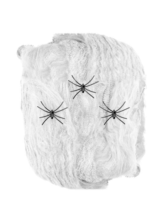 Teia de aranha branca, 50g, 3 aranhas