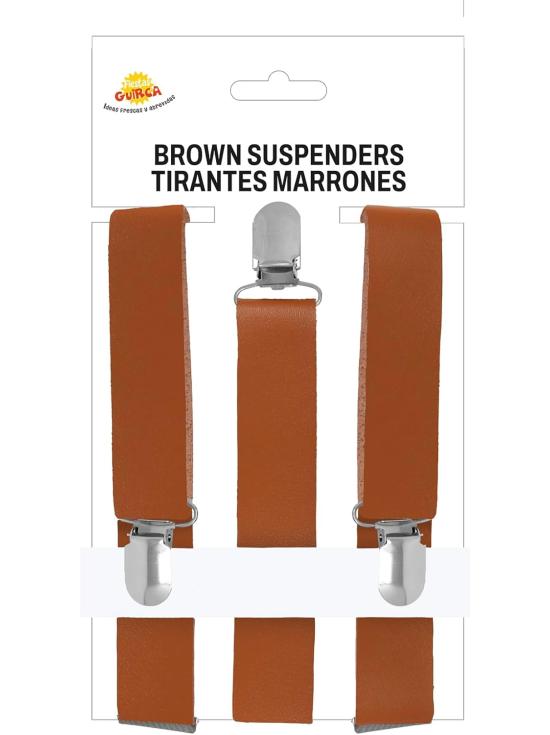Suspensórios marrons com aparência de couro