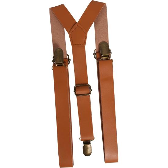 Suspensórios marrons com aparência de couro