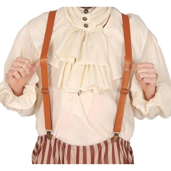 Suspensórios marrons com aparência de couro