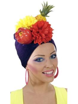 Adorno de cabeça de frutas por Carmen Miranda