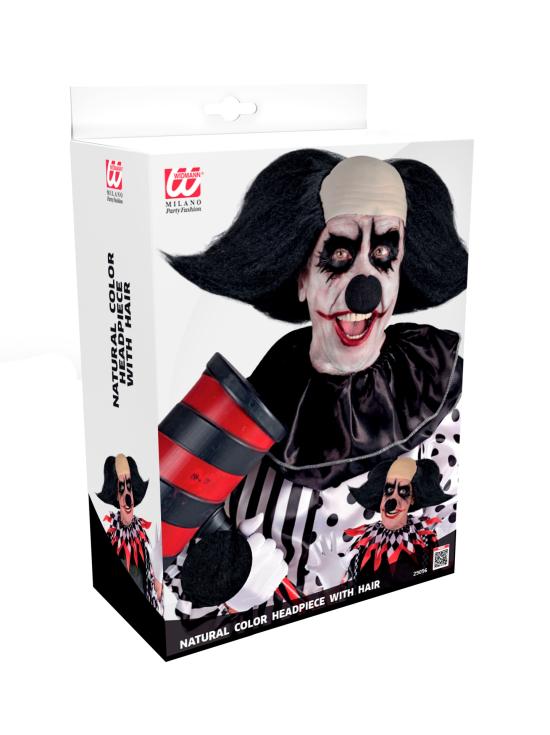 Cocar de palhaço sinistro com cabelo preto