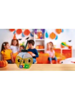 Copo reutilizável em formato de caveira com LED e canudo (17 cm) - Decoração de mesa para festas de Halloween e celebrações com tema de esqueletos - Ideal para eventos assustadores - Branco