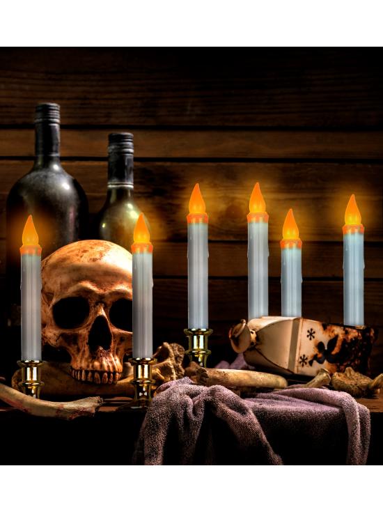 Pacote com 6 velas LED piscantes de 9 polegadas com temporizador, decorações de Halloween