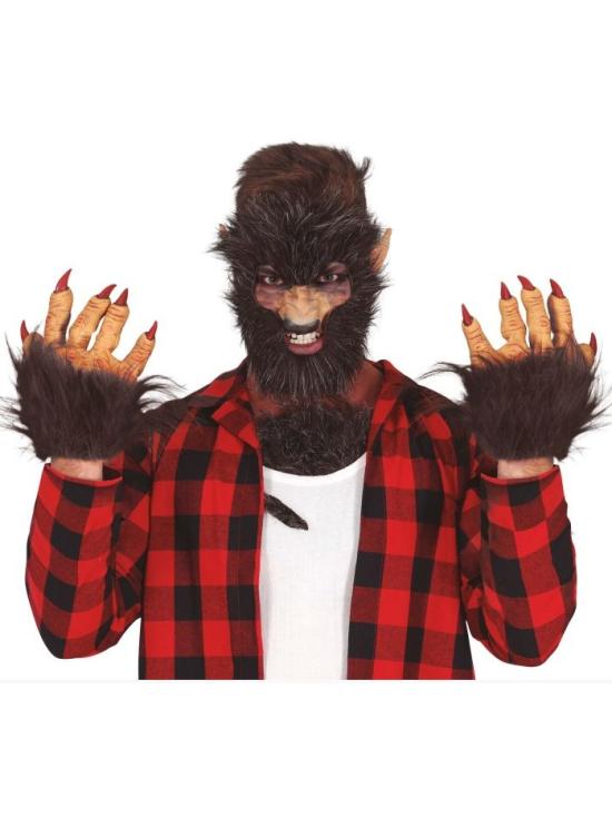 Garras de lobisomem de látex com cabelo e garras – Halloween
