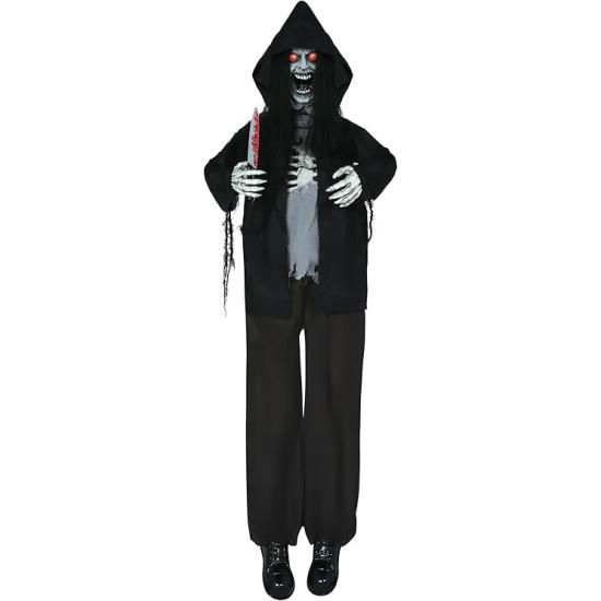 Assassino de Zumbis com Luz, Som e Movimento (180 cm) – Decoração de Halloween – Preto