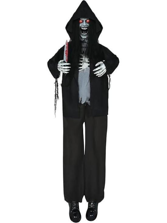 Assassino de Zumbis com Luz, Som e Movimento (180 cm) – Decoração de Halloween – Preto