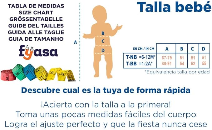 Tabela de tamanhos de Fantasia de Capivara Bebê para 1-2 Anos