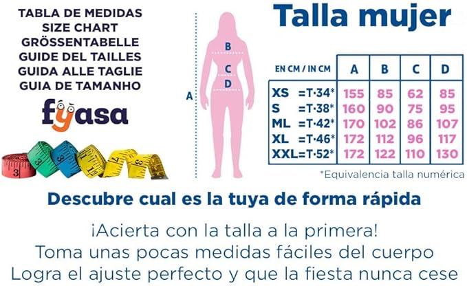 Tabela de tamanhos de Traje de cortesã nobre para mulheres adultas