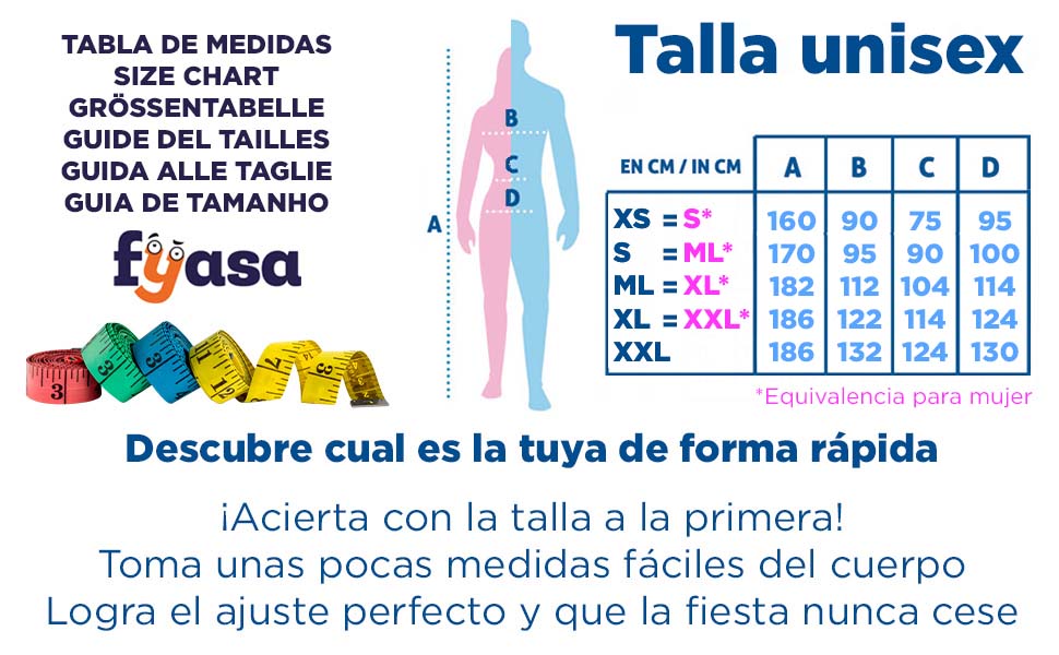 Tabela de tamanhos de Fantasia de Capivara Unissex para Adultos