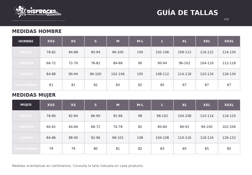 Tabela de tamanhos de Fantasia elegante de Conde Drácula para homens