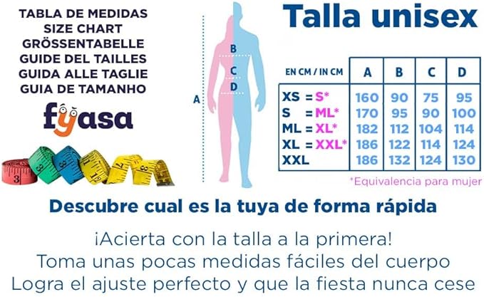 Tabela de tamanhos de Fantasia de Peixinho Dourado Unissex Adulto