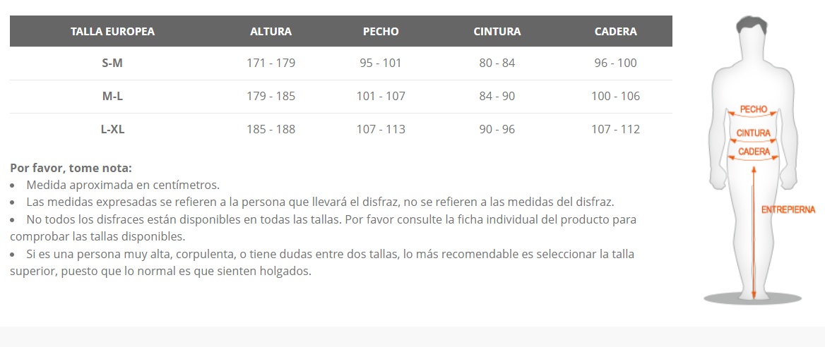 Tabela de tamanhos de Disfraz de Elmo para adulto - Barrio Sésamo