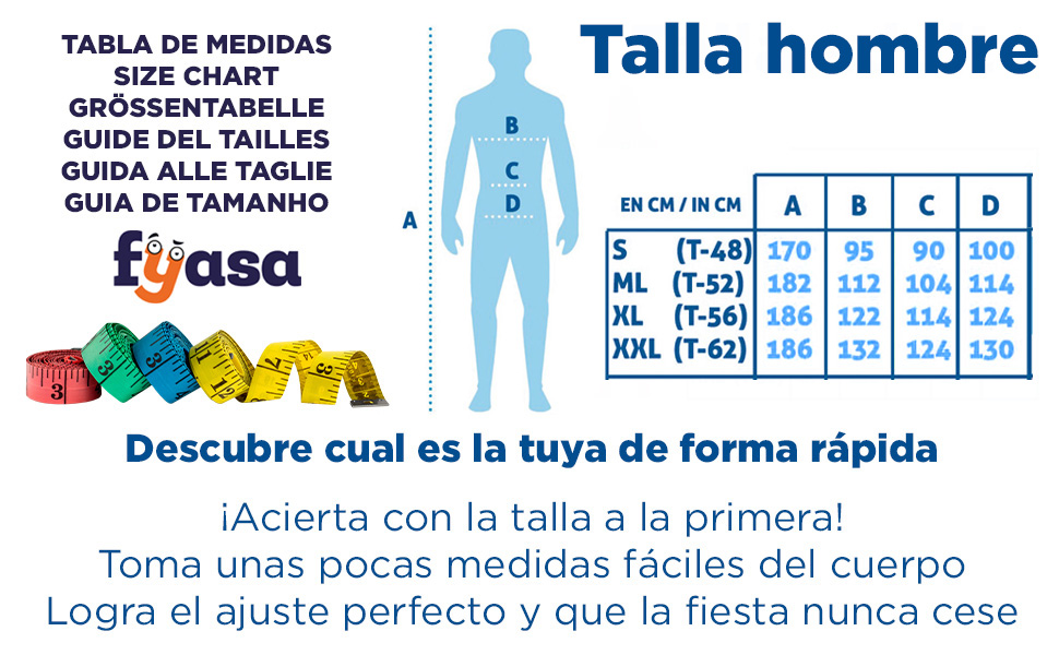 Tabela de tamanhos de Fato de Indiana Jones de luxo para homem