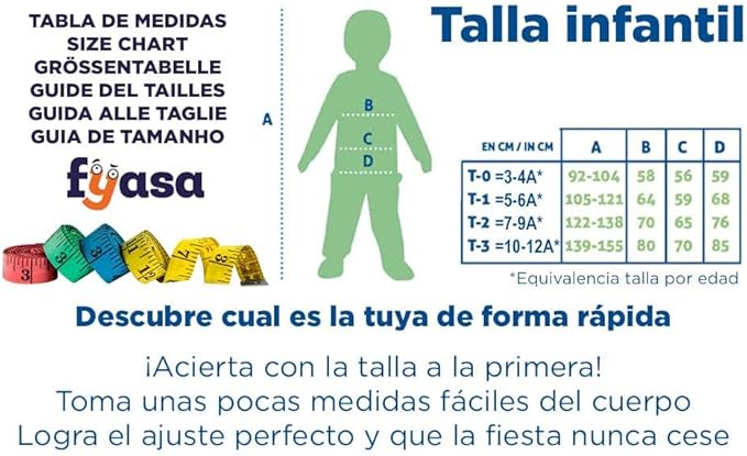 Tabela de tamanhos de Fantasia infantil unissex de Os Incríveis