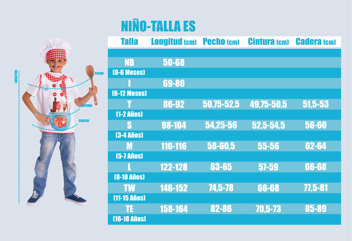 Tabela de tamanhos de Fato de luxo infantil Chulapo Madrid