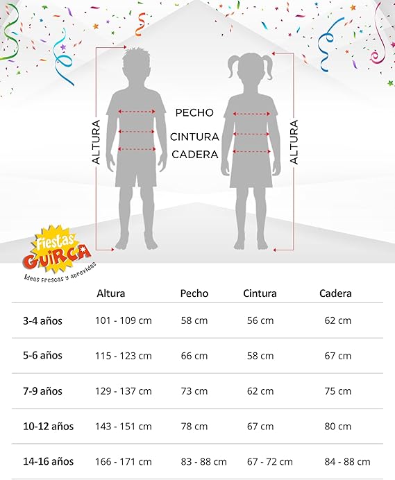 Tabela de tamanhos de Fantasia Infantil de Monstro da Floresta