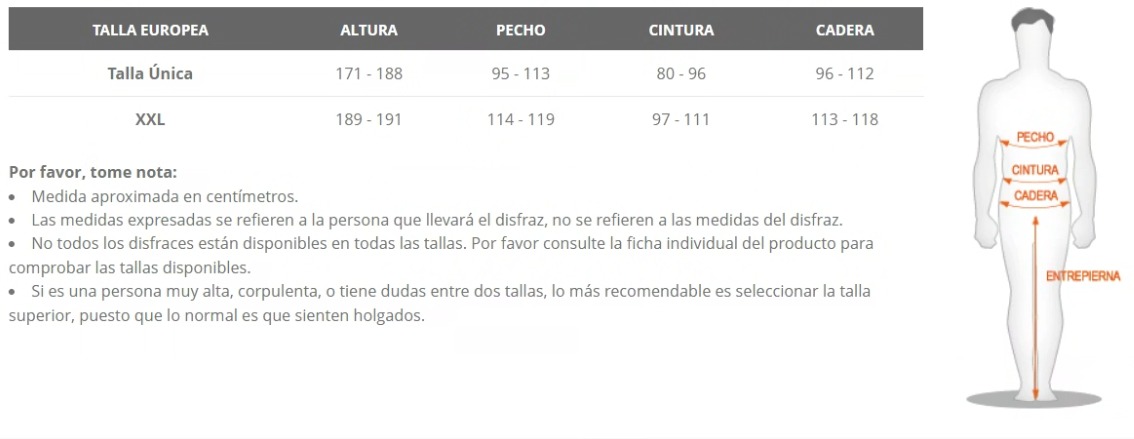Tabela de tamanhos de Fantasia de Sr. e Sra. Cabeça de Batata para Adultos