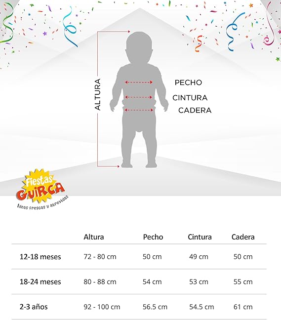 Tabela de tamanhos de Fantasia de cachorro azul para bebê