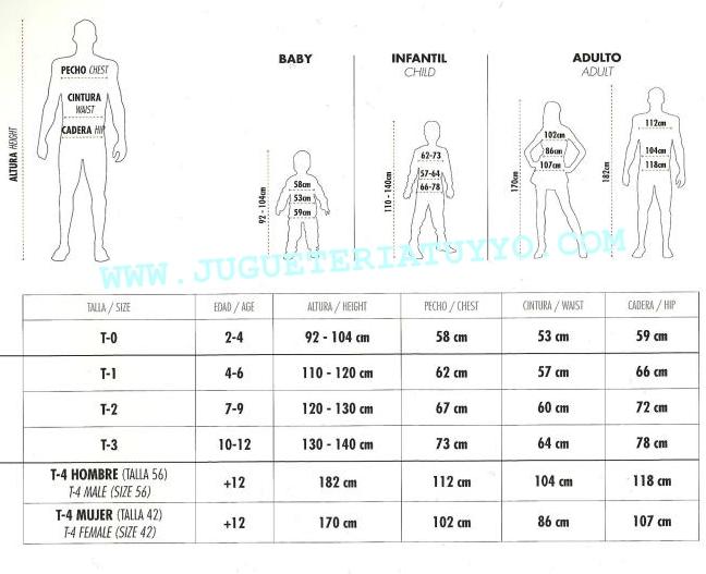 Tabela de tamanhos de Fato de deserto árabe para homem