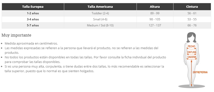 Tabela de tamanhos de Disfraz de Shimmer Shimmer y Shine para niña