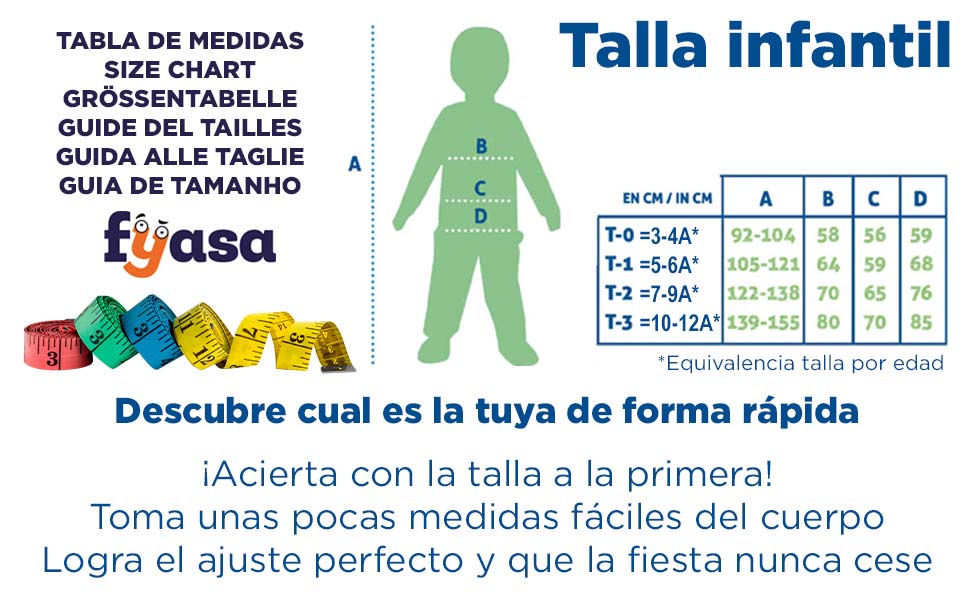 Tabela de tamanhos de Vestido de formatura azul infantil para meninos e meninas