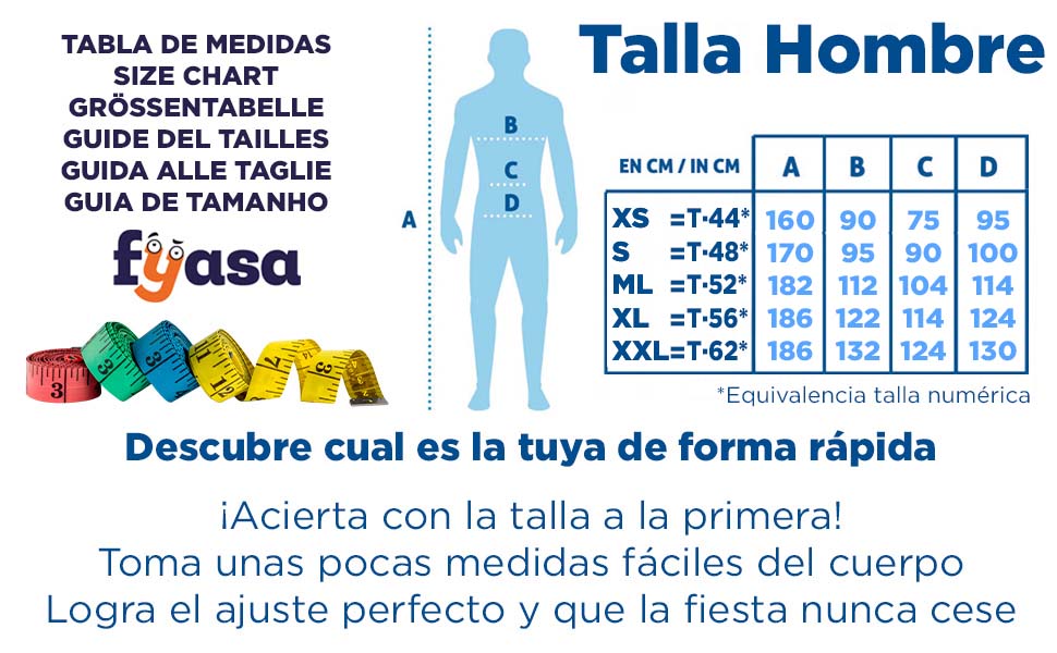Tabela de tamanhos de Fantasia de Showman de Discoteca para Homens Adultos – Estilo Anos 70