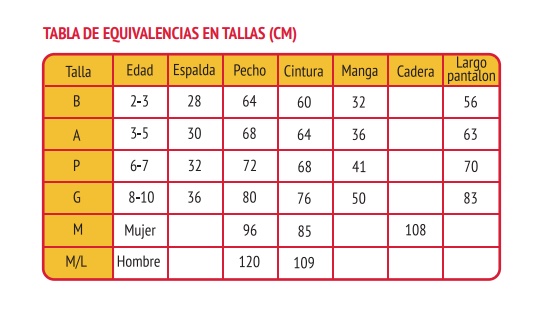 Tabela de tamanhos de Fantasia Golden Page Melchor tamanho infantil