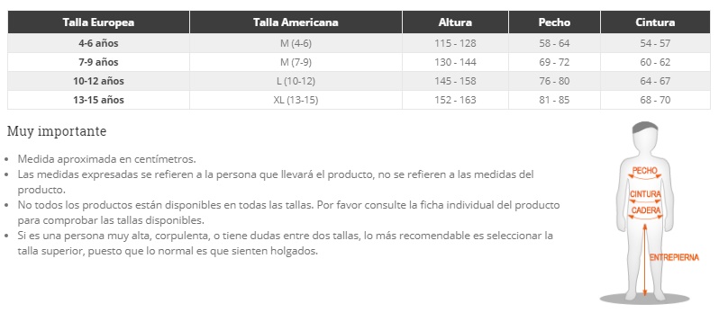 Tabela de tamanhos de Disfraz Pobre Época Victoriana talla infantil