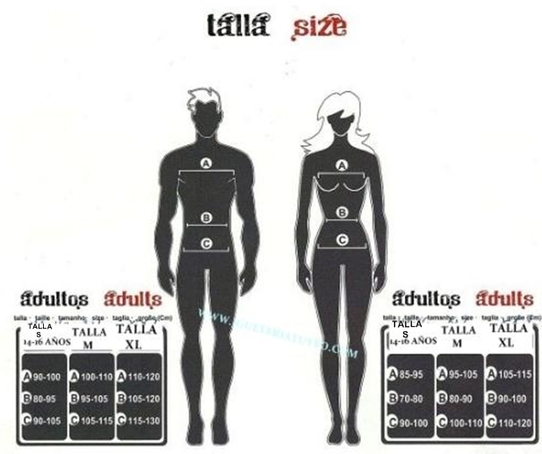 Tabela de tamanhos de Fantasia de Cidadão Romano Adulto
