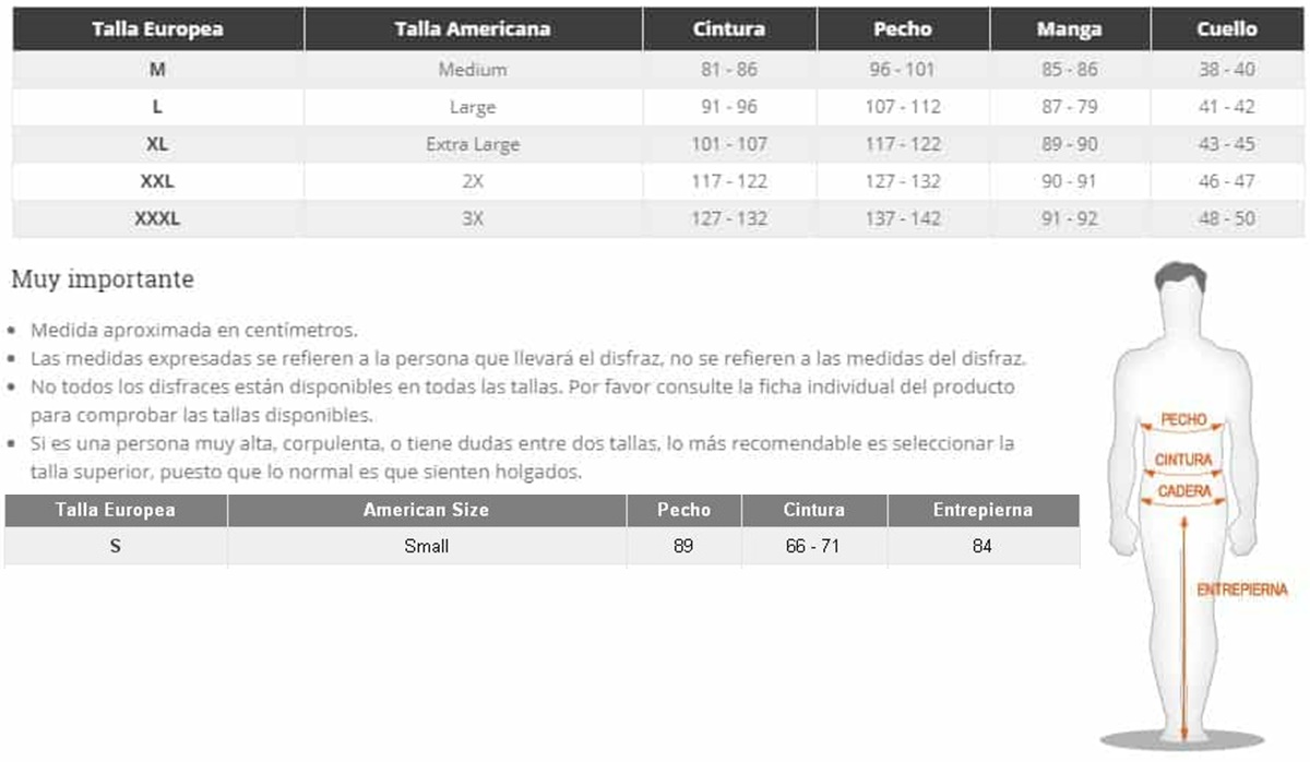 Tabela de tamanhos de Fantasia de chefe viking para adultos